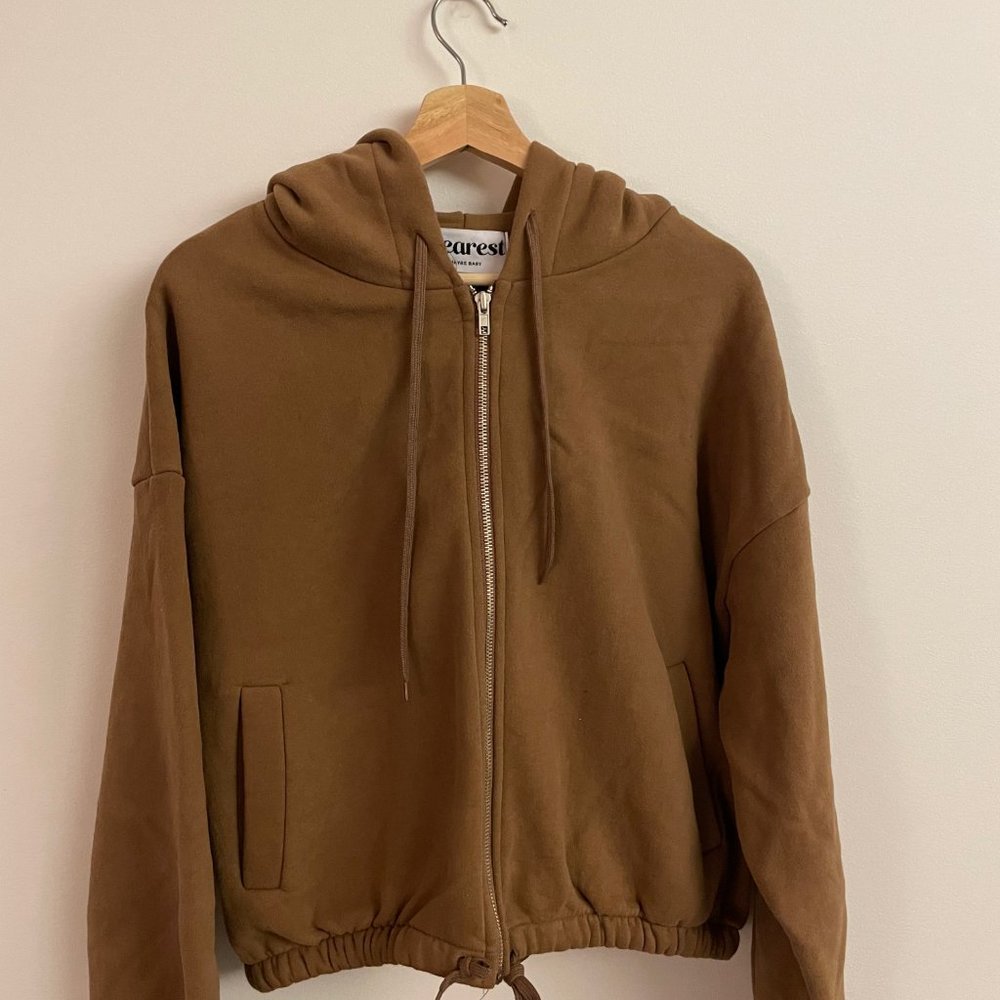 cropped fleece hoodie brown
